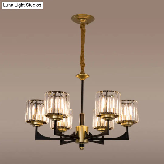 Modern Black & Brass Crystal Prism Chandelier – 4/6/12 Lights