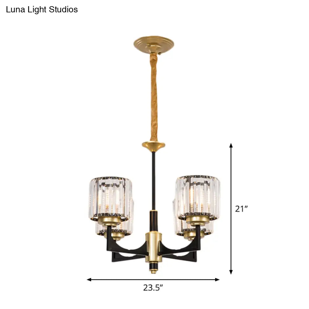 Modern Black & Brass Crystal Prism Chandelier – 4/6/12 Lights