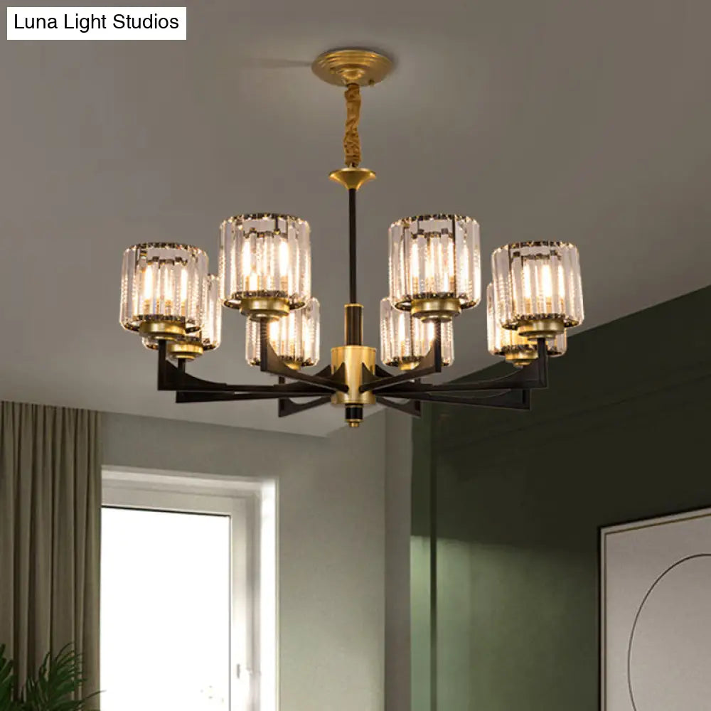 Modern Black And Brass Crystal Prism Chandelier With 4/6/12 Lights