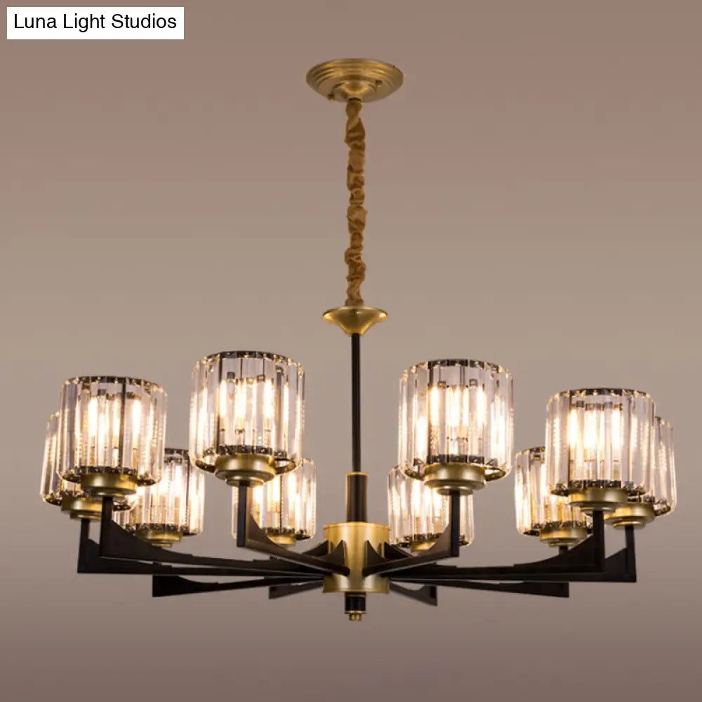 Modern Black And Brass Crystal Prism Chandelier With 4/6/12 Lights