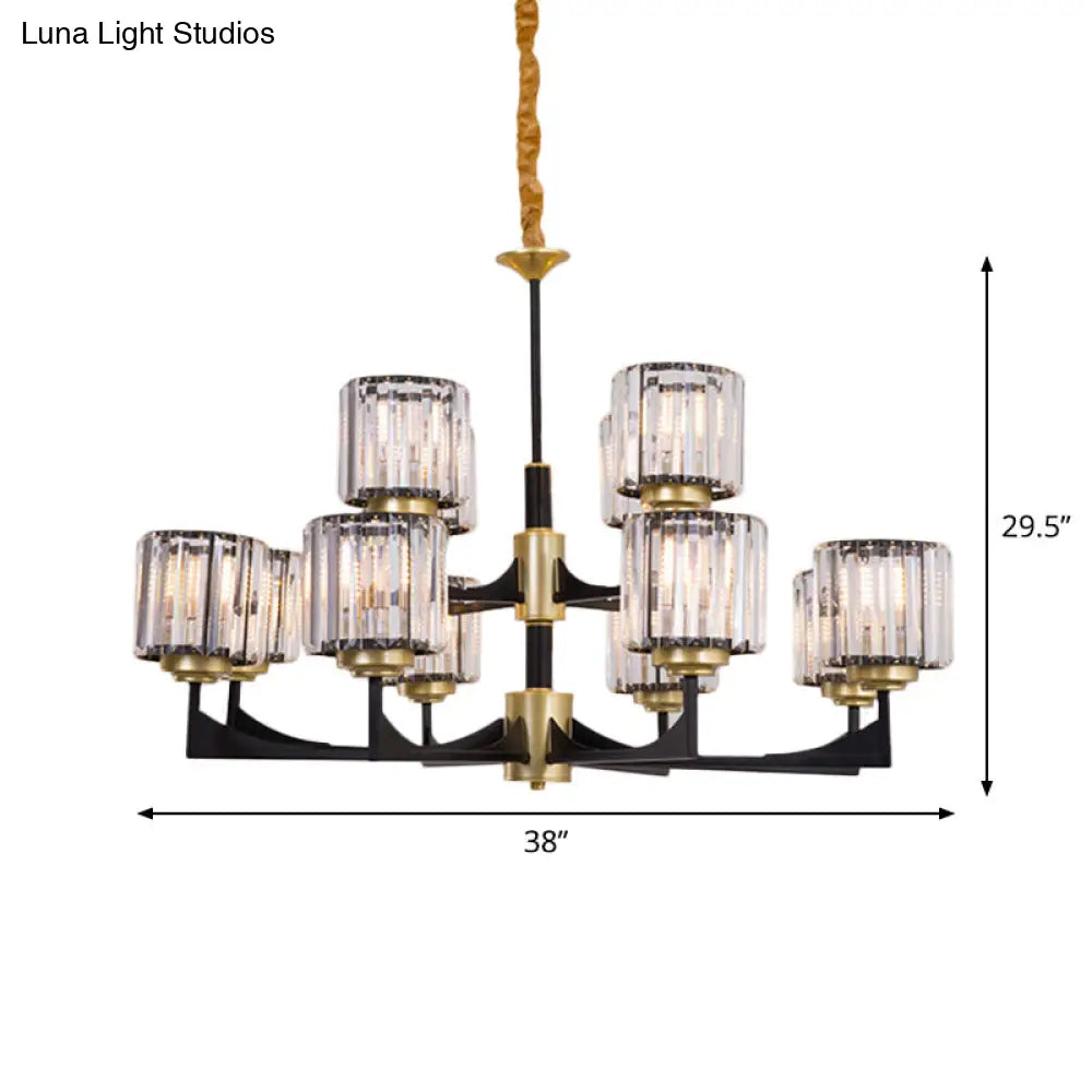 Modern Black And Brass Crystal Prism Chandelier With 4/6/12 Lights