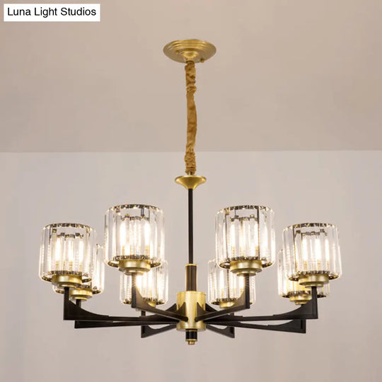 Modern Black & Brass Crystal Prism Chandelier – 4/6/12 Lights