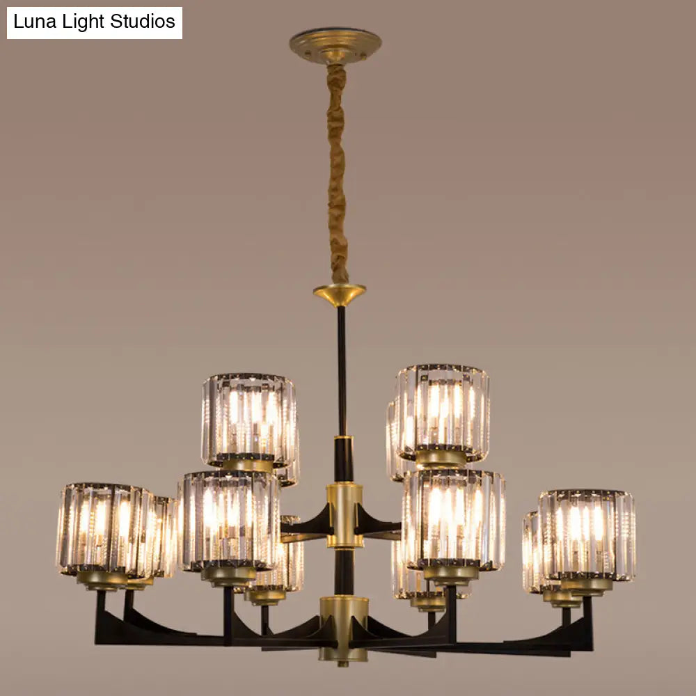 Modern Black And Brass Crystal Prism Chandelier With 4/6/12 Lights