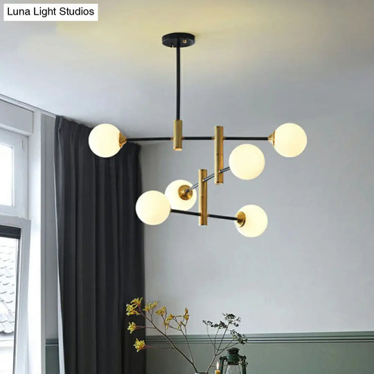 Modern Black & Brass Glass Chandelier Pendant Light For Dining Room