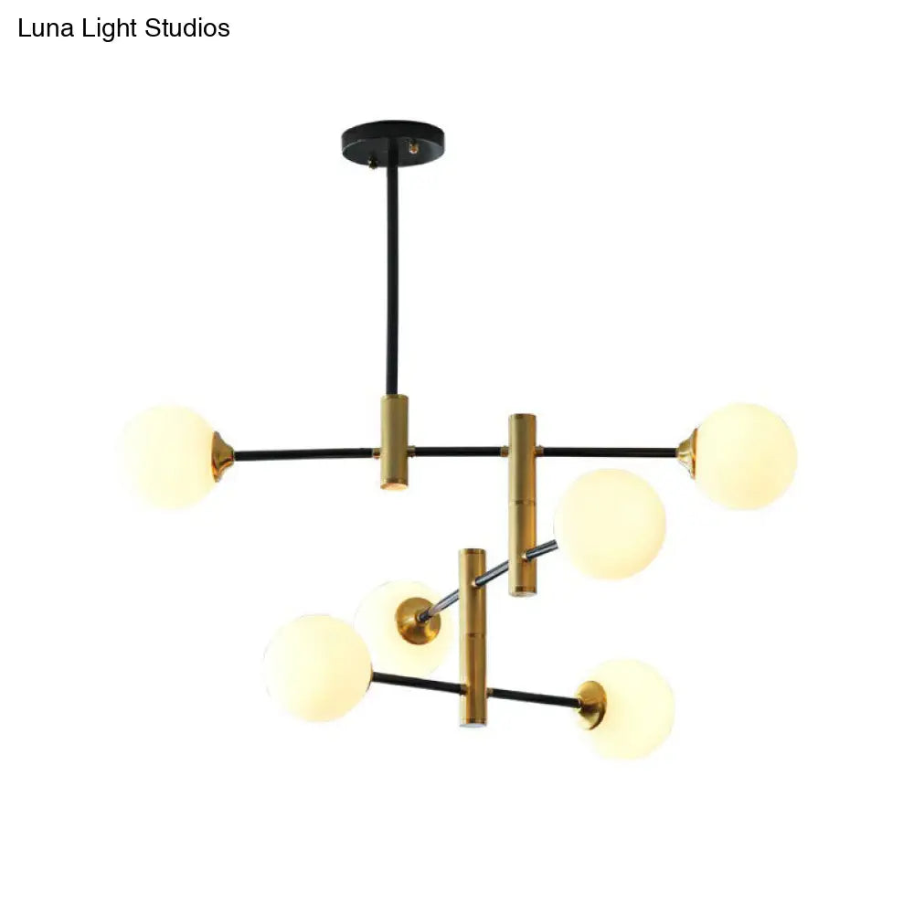 Modern Black & Brass Glass Chandelier Pendant Light For Dining Room