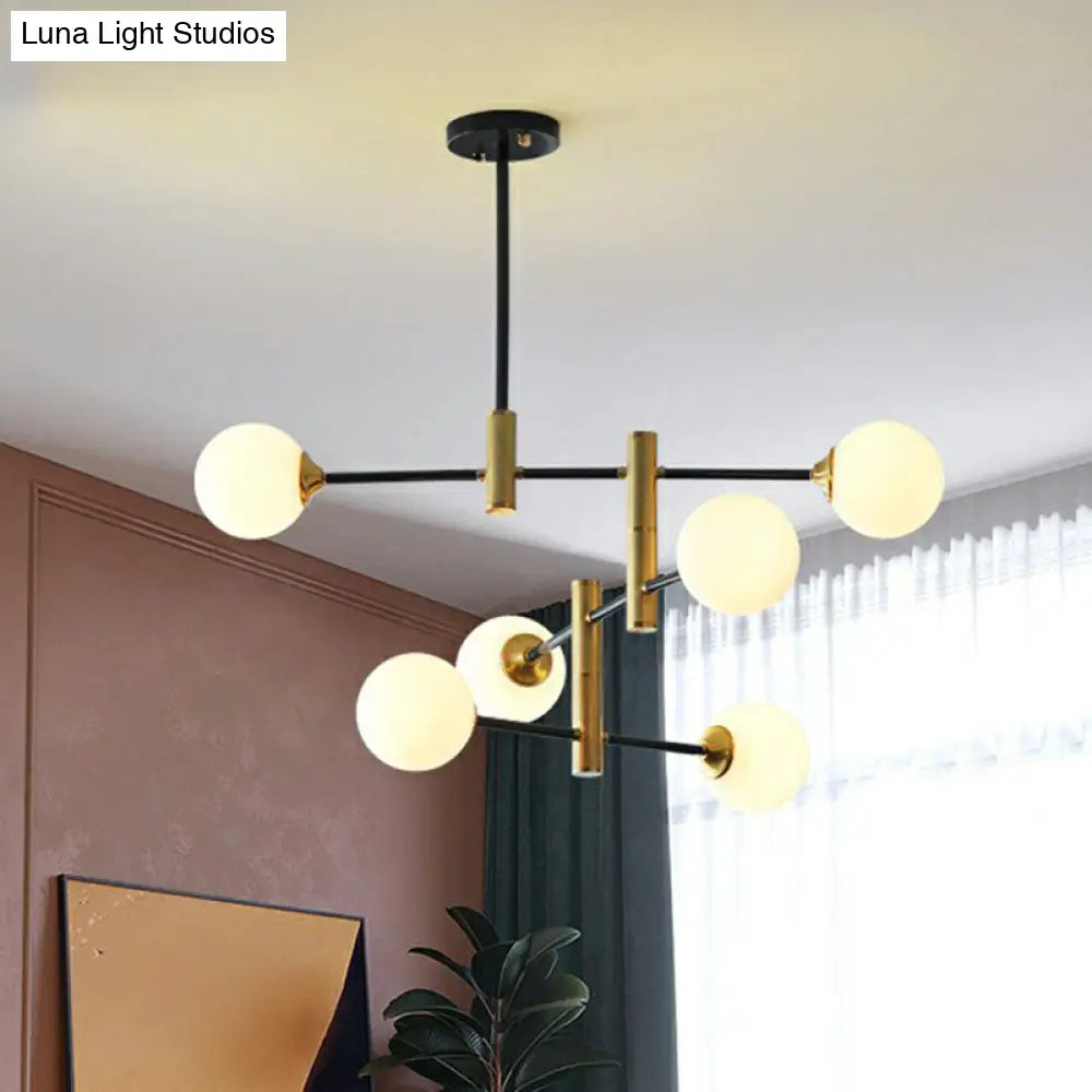 Modern Black & Brass Glass Chandelier Pendant Light For Dining Room