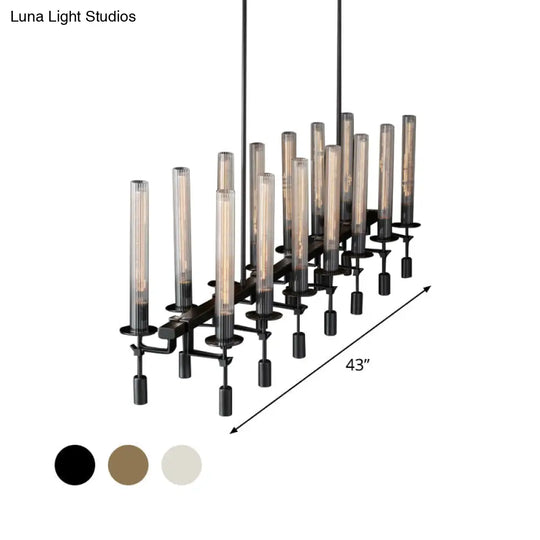 Modern Black/Brass/Nickel Tube Island Chandelier - Multi-Light Fluted Glass Led Hanging Lamp With