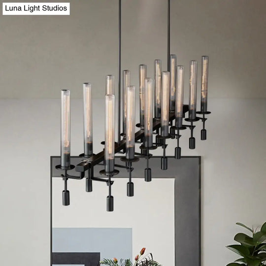 Modern Black/Brass/Nickel Tube Island Chandelier - Multi-Light Fluted Glass Led Hanging Lamp With