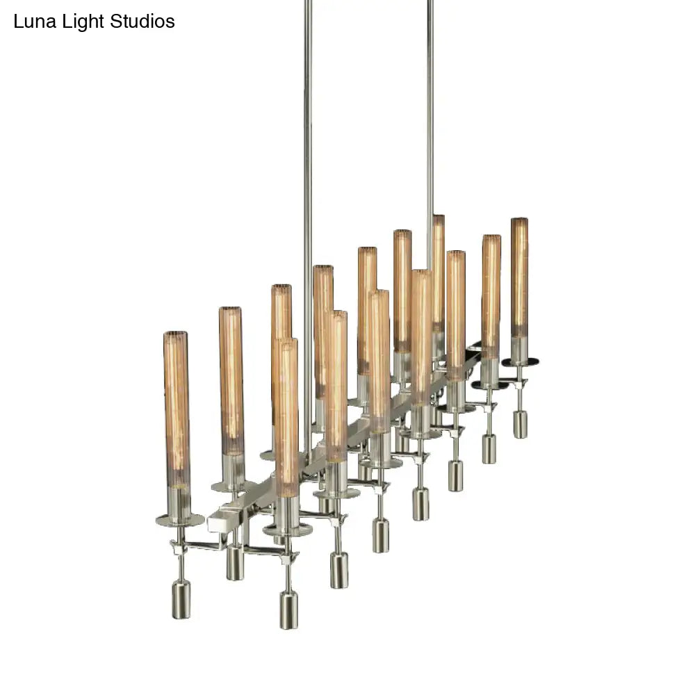 Modern Black/Brass/Nickel Tube Island Chandelier - Multi-Light Fluted Glass Led Hanging Lamp With