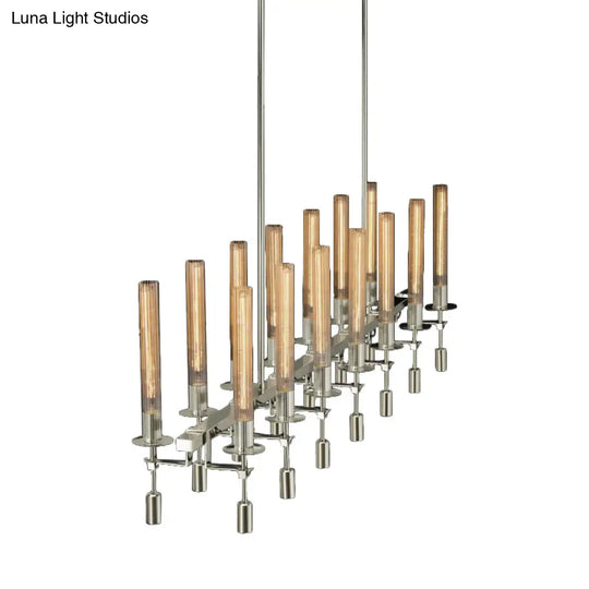 Modern Black/Brass/Nickel Tube Island Chandelier - Multi-Light Fluted Glass Led Hanging Lamp With