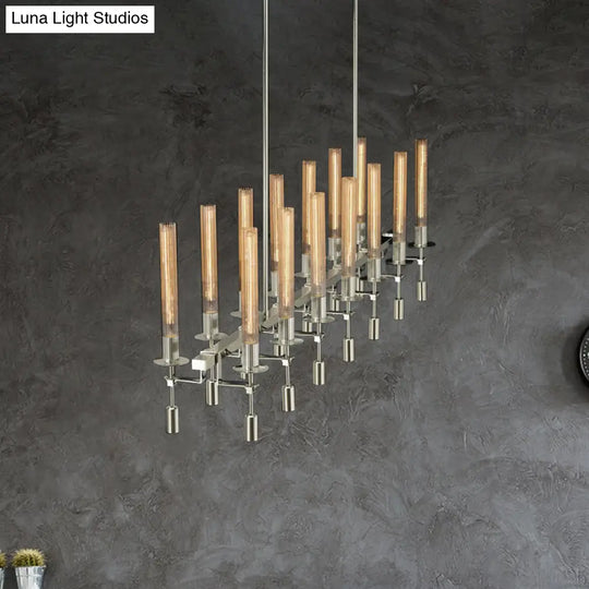 Modern Black/Brass/Nickel Tube Island Chandelier - Multi-Light Fluted Glass Led Hanging Lamp With