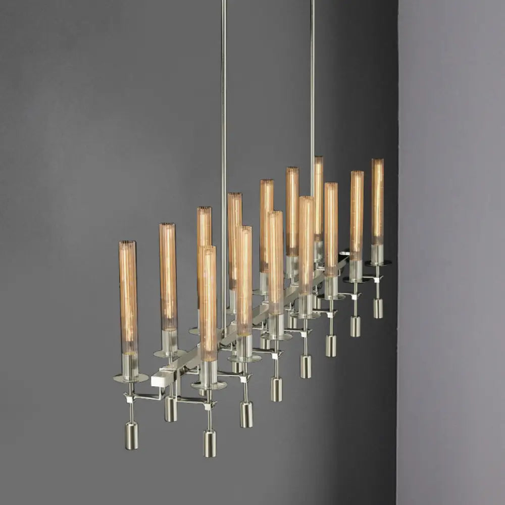 Modern Black/Brass/Nickel Tube Island Chandelier - Multi-Light Fluted Glass Led Hanging Lamp With