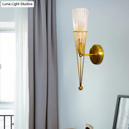 Modern Black/Brass Torch Sconce With Clear Crystal Accent - Elegant 1-Light Wall Lamp