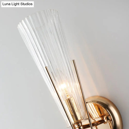 Modern Black/Brass Torch Sconce With Clear Crystal Accent - Elegant 1-Light Wall Lamp