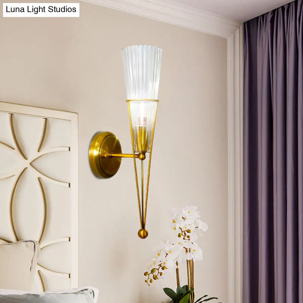 Modern Black/Brass Torch Sconce With Clear Crystal Accent - Elegant 1-Light Wall Lamp