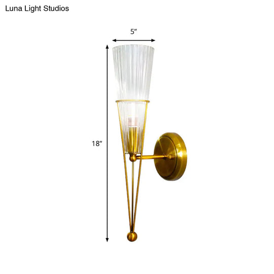 Modern Black/Brass Torch Sconce With Clear Crystal Accent - Elegant 1-Light Wall Lamp