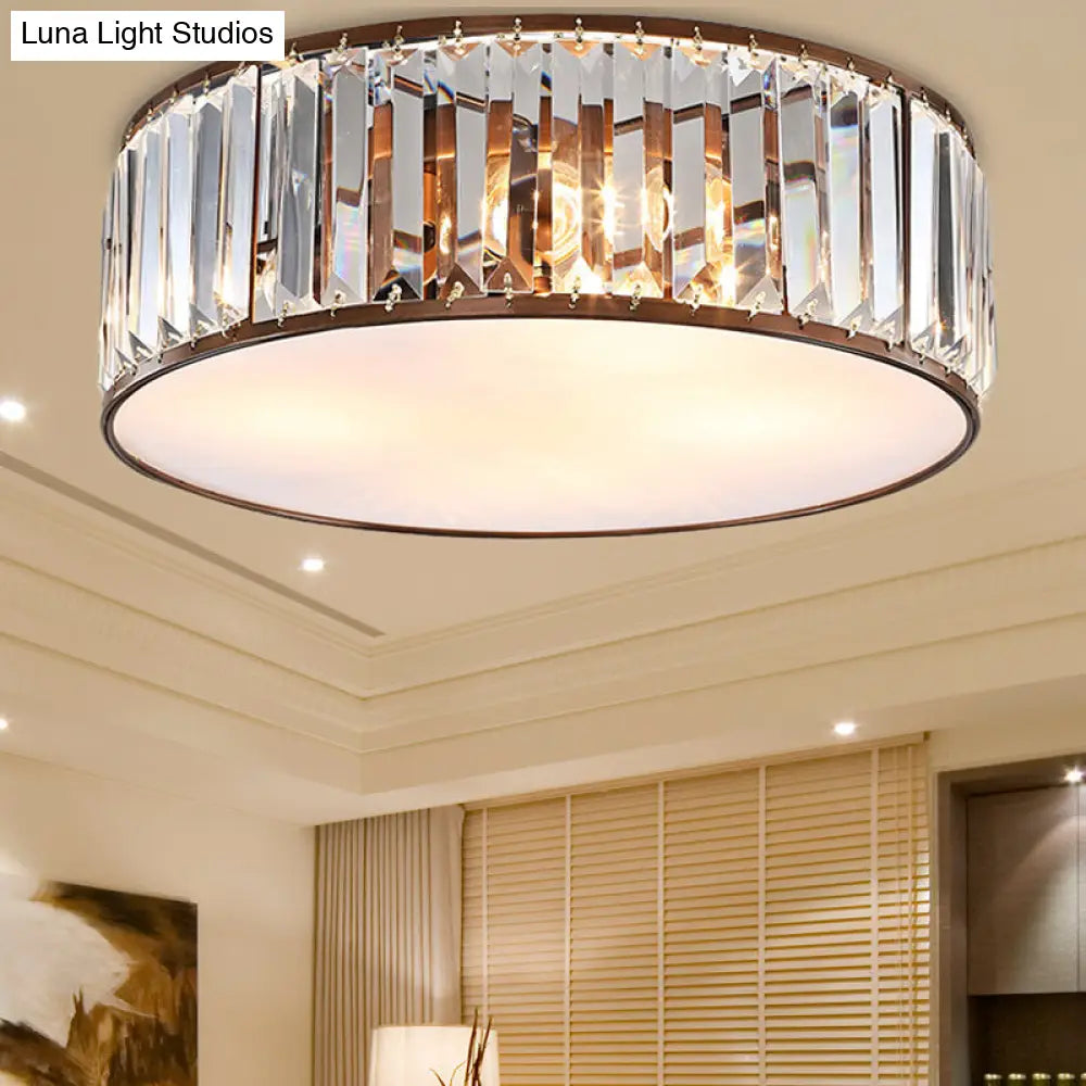 Modern Black/Bronze Flush Mount Bedroom Drum Light With Crystal Block - 12.5/16.5 Width Bronze /