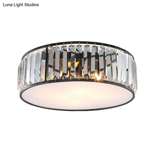 Modern Black/Bronze Flush Mount Bedroom Drum Light With Crystal Block - 12.5/16.5 Width