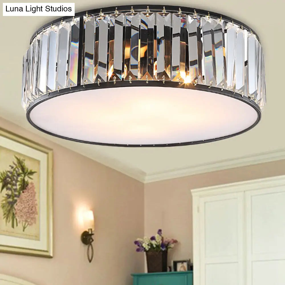 Modern Black/Bronze Flush Mount Bedroom Drum Light With Crystal Block - 12.5/16.5 Width Black / 20.5