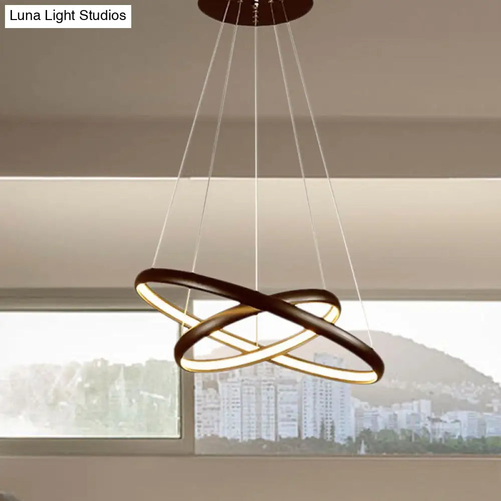 Modern Black Brown Gold Orbit Led Ceiling Light: 1/2/3-Light Acrylic Chandelier In Warm White