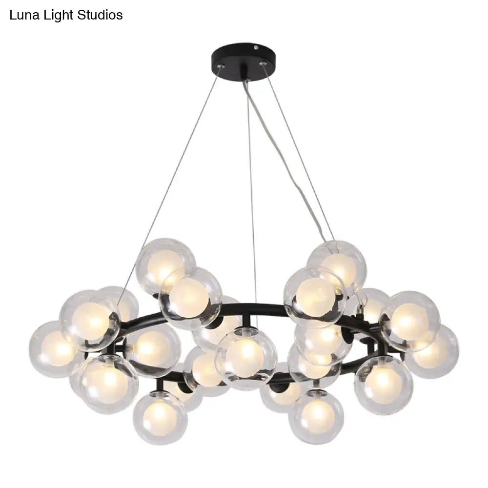 Black Bubbled Wreath Chandelier With Clear And Frosted Glass Shades - Modern 15/25 Bulb Hanging