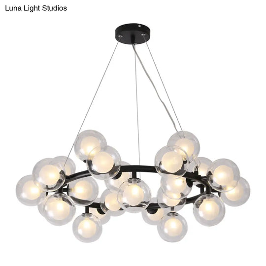 Black Bubbled Wreath Chandelier With Clear And Frosted Glass Shades - Modern 15/25 Bulb Hanging