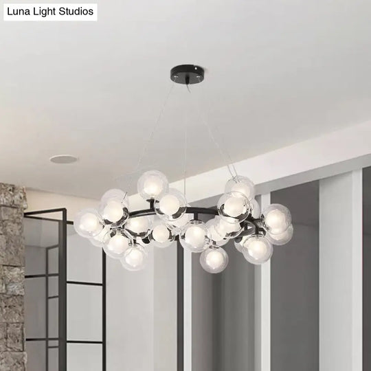 Black Bubbled Wreath Chandelier With Clear And Frosted Glass Shades - Modern 15/25 Bulb Hanging