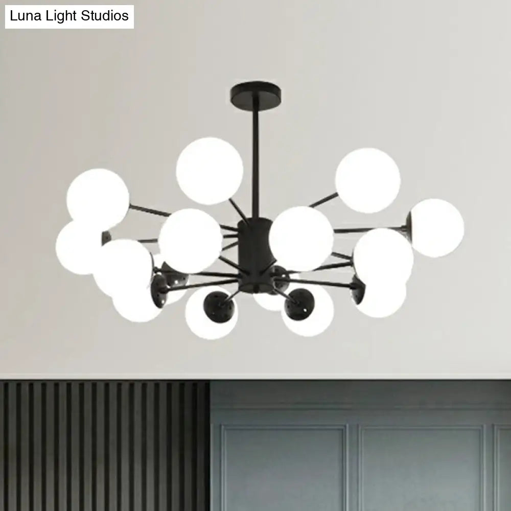 Modern Black Metal Chandelier With Opaline Glass Shade For Bedroom 16 /