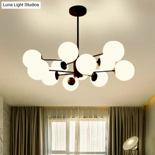 Modern Black Burst Hanging Lamp With Opaline Glass Shade - Ideal For Bedroom