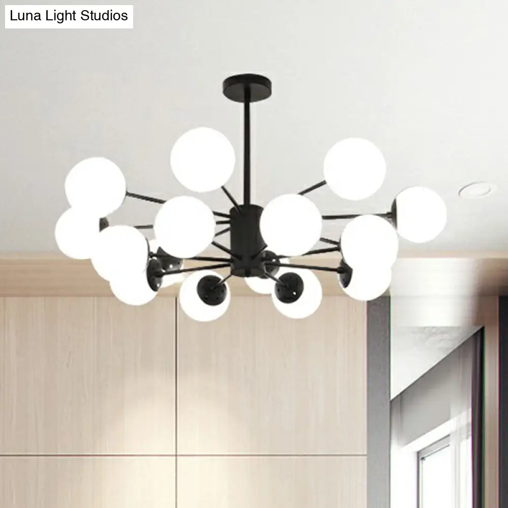 Modern Black Metal Chandelier With Opaline Glass Shade For Bedroom