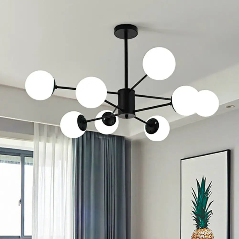 Modern Black Burst Hanging Lamp With Opaline Glass Shade - Ideal For Bedroom 8 /