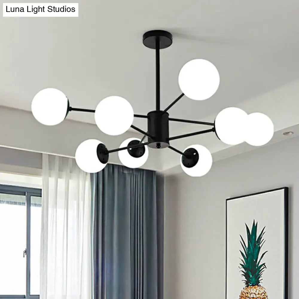 Modern Black Metal Chandelier With Opaline Glass Shade For Bedroom 8 /