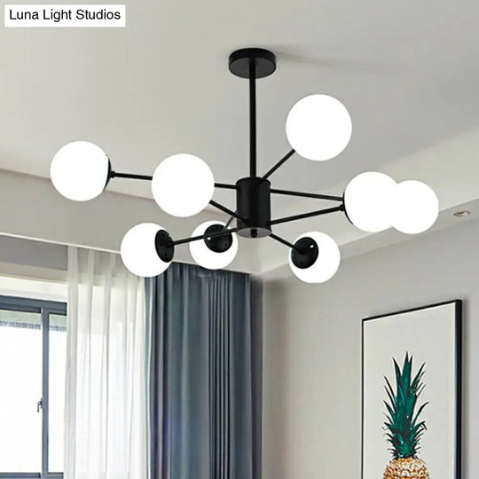 Modern Black Metal Chandelier With Opaline Glass Shade For Bedroom 8 /