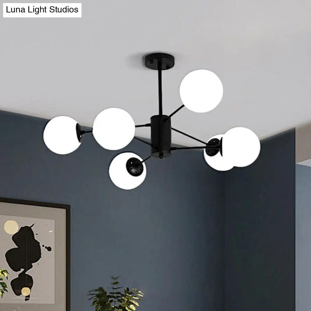 Modern Black Metal Chandelier With Opaline Glass Shade For Bedroom 6 /