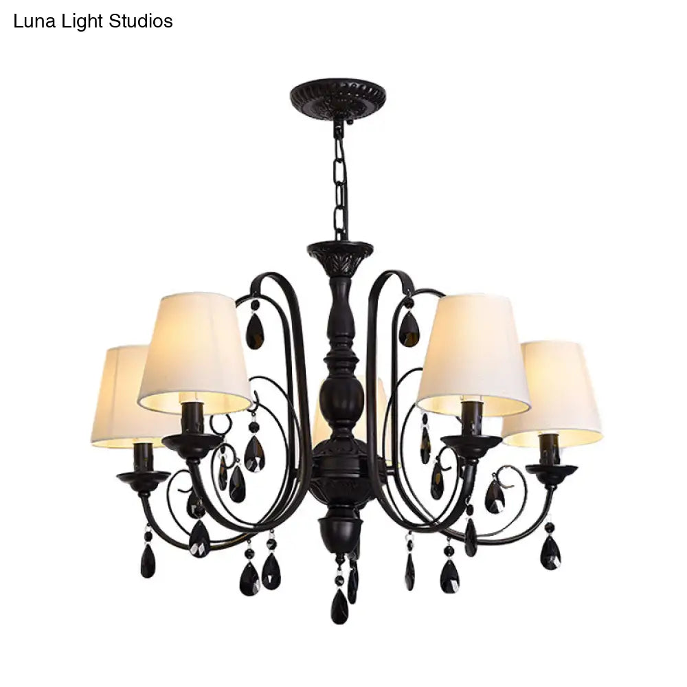 Modern Black Candle Chandelier Light With 5 Metal Lights And Fabric Shade - Ideal For Restaurants