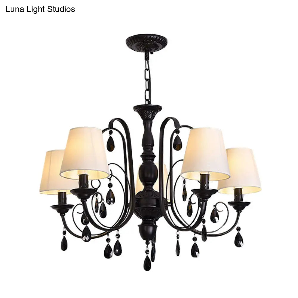 Modern Black Candle Chandelier With 5 Metal Lights And Fabric Shade For Restaurants