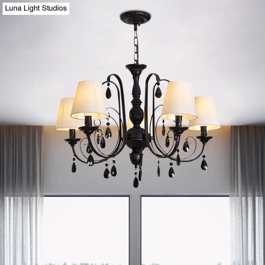 Modern Black Candle Chandelier Light With 5 Metal Lights And Fabric Shade - Ideal For Restaurants