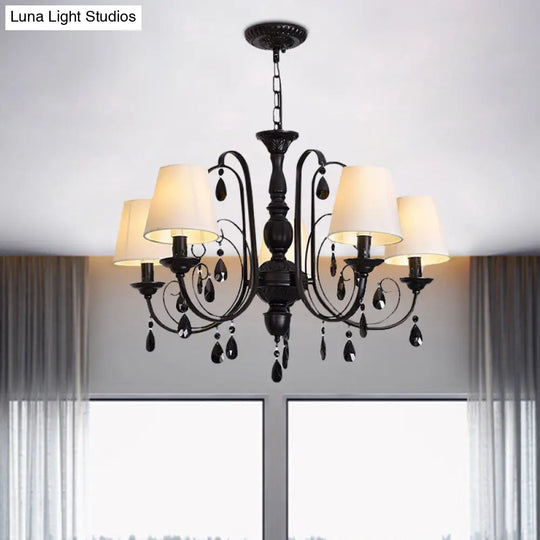 Modern Black Candle Chandelier With 5 Metal Lights And Fabric Shade For Restaurants