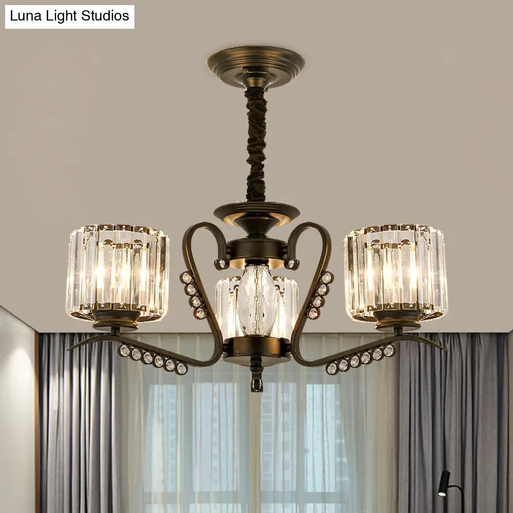 Modern 3/5-Head Black Chandelier With Crystal Shade - Ideal For Living Room Suspension Lighting 3 /