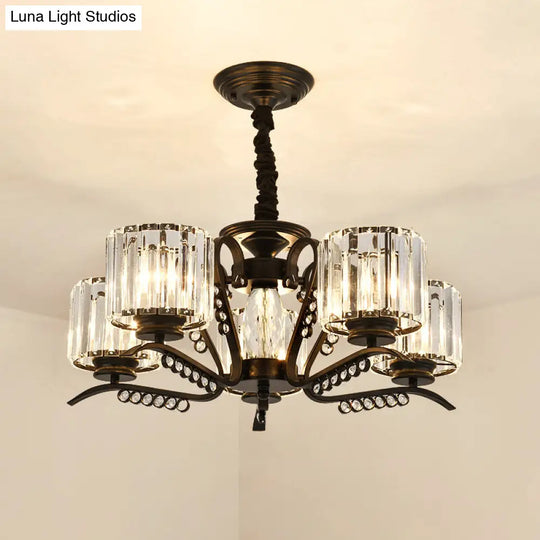 Modern 3/5-Head Black Chandelier With Crystal Shade - Ideal For Living Room Suspension Lighting