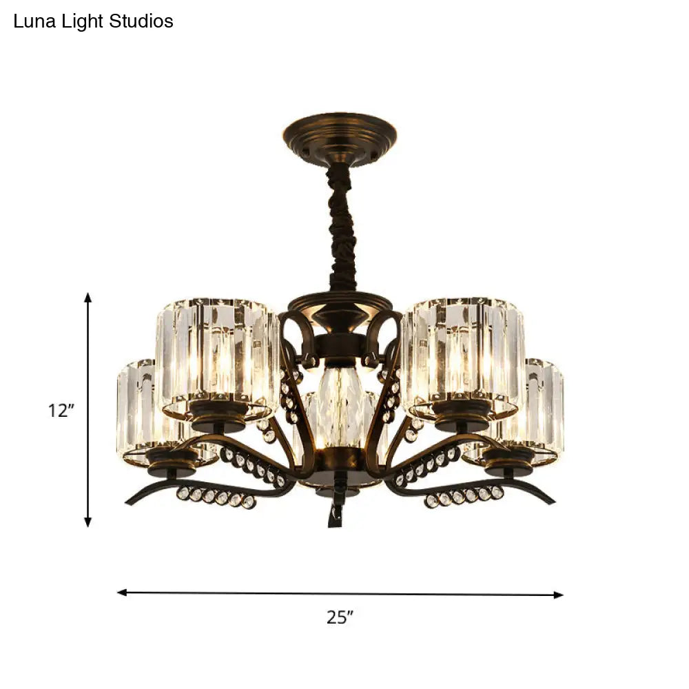 Modern 3/5-Head Black Chandelier With Crystal Shade - Ideal For Living Room Suspension Lighting