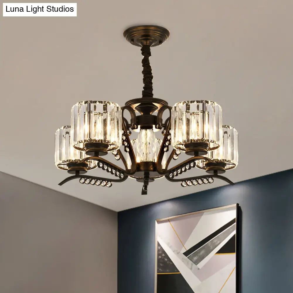 Modern 3/5-Head Black Chandelier With Crystal Shade - Ideal For Living Room Suspension Lighting 5 /