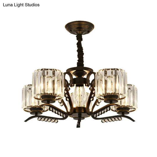 Modern 3/5-Head Black Chandelier With Crystal Shade - Ideal For Living Room Suspension Lighting