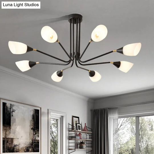 Modern 4/6/8 Bulbs Ceiling Chandelier - Black Flared Pendant Light With Milky Glass Shade 8 /