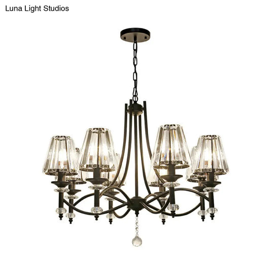 Black Swirled Arms Crystal Chandelier With Glass Ball: 8 Heads Hanging Light Fixture