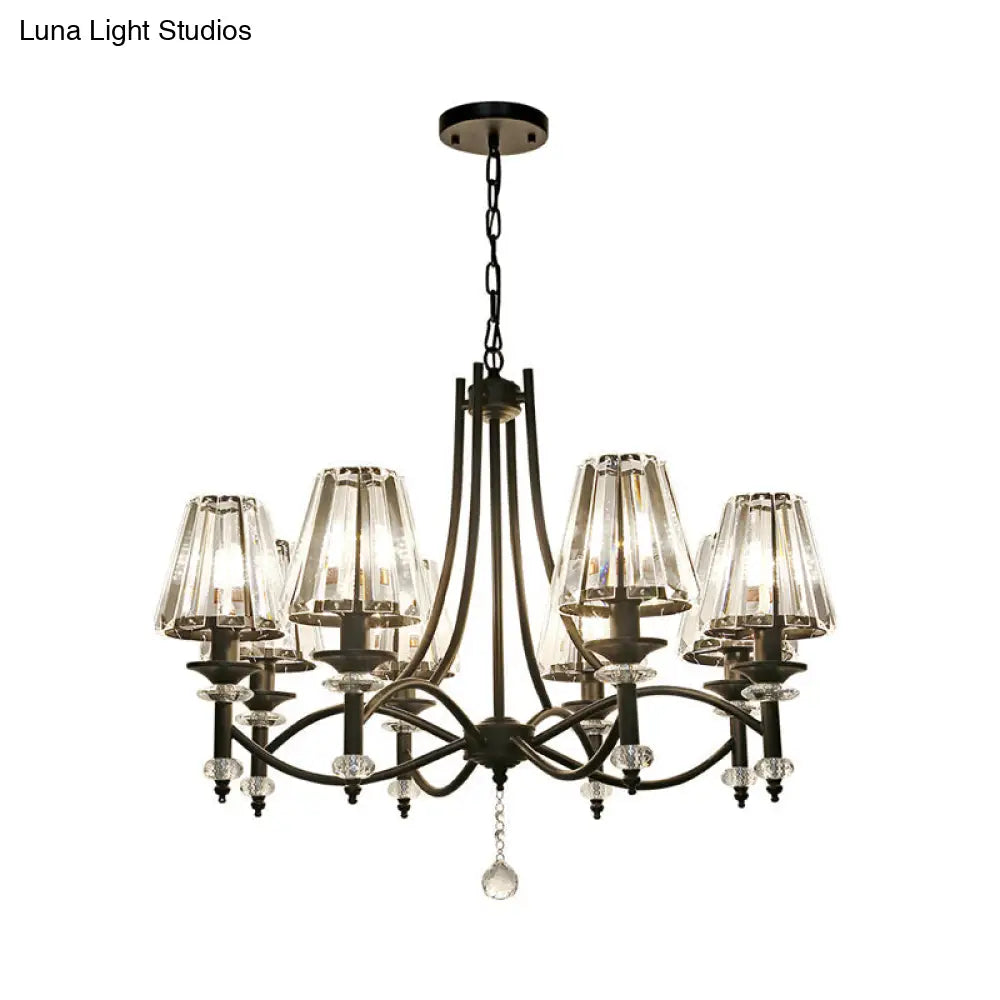 Modern Black Chandelier: 8-Head Hanging Light Fixture With Crystal Swirled Arms And Glass Ball