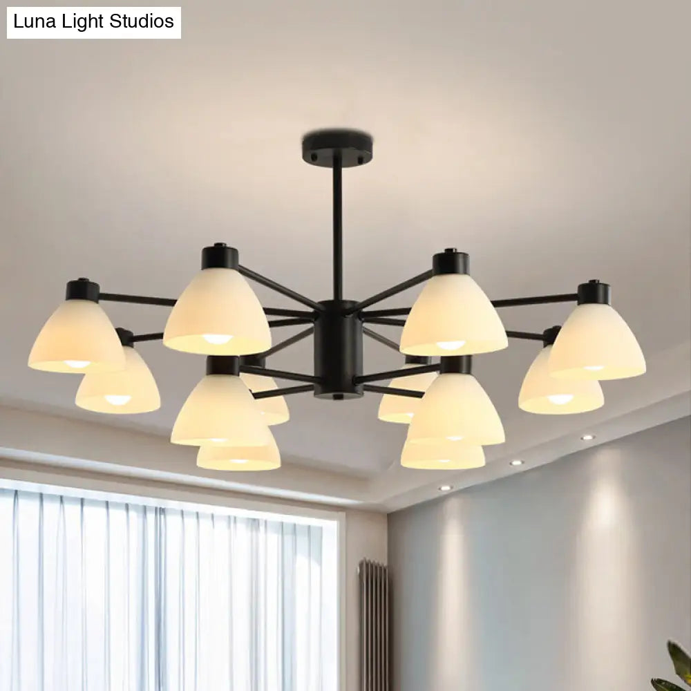 Dining Room Chandelier Lamp Modern Style Black Finish With White Glass Shade 6/8/12 Heads 12 /