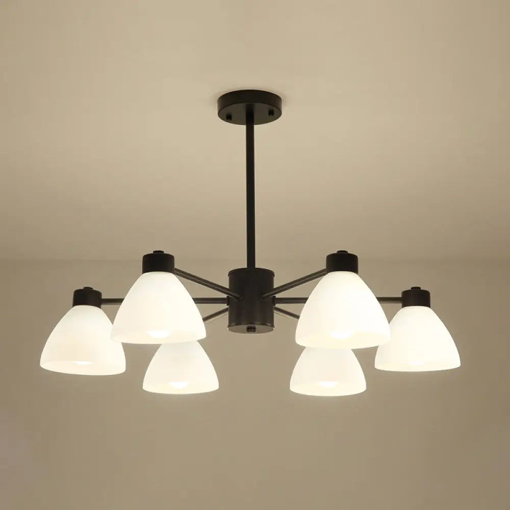 Modern Black Chandelier Lamp - 6/8/12-Head Dining Room Suspension Light With Dome White Glass Shade