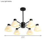 Modern Black Chandelier Lamp - 6/8/12-Head Dining Room Suspension Light With Dome White Glass Shade