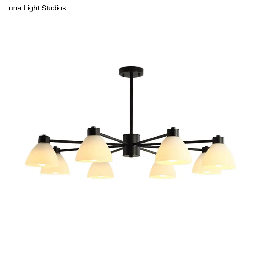 Dining Room Chandelier Lamp Modern Style Black Finish With White Glass Shade 6/8/12 Heads